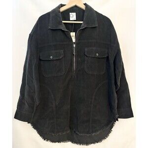 Aerie Offline NWT Black Corduroy‎ Quarter Zip Oversized Shacket Women's MEDIUM